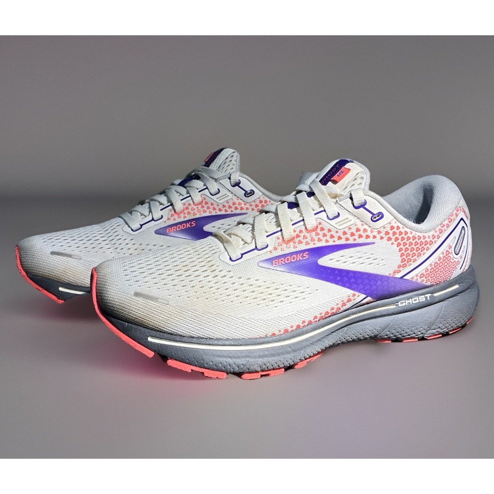 Brooks Ghost 14 Womens Running Sneakers White Purple Coral 120356-1B-192 Size 10